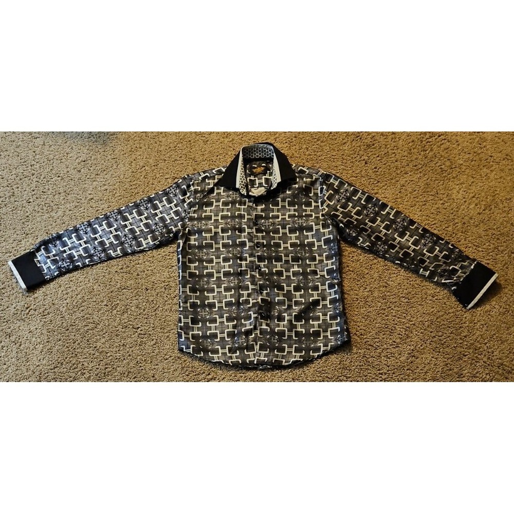 El General Men's Button Shirt Medium‎ Black Gray White Limited Edition Flip Cuff